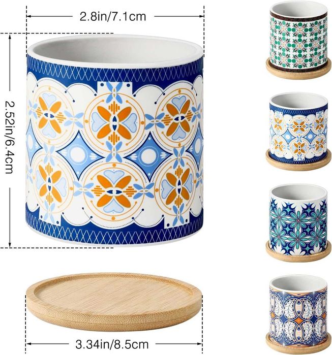 Doniczki ceramiczne na sukulenty, zestaw 4 ozdobnych doniczek