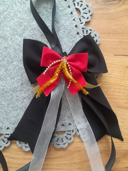 Kokarda ozdobna czarna świąteczna Boże Narodzenie dł.39cm
