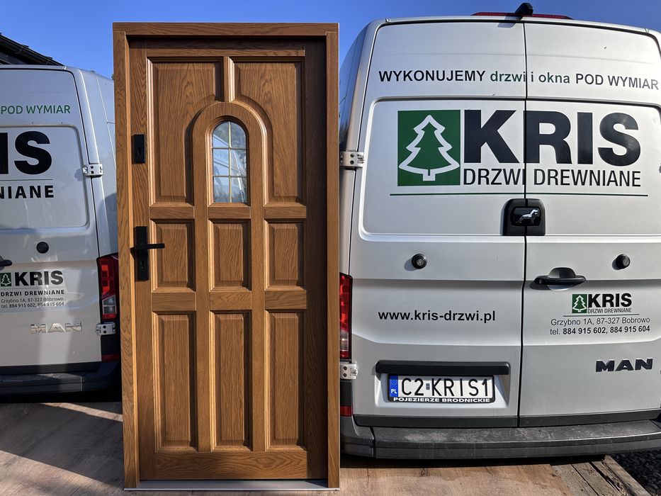 Drzwi zewnetrze drewniane wejściowe Z.Dąb czyste Powietrze Na Wymiar