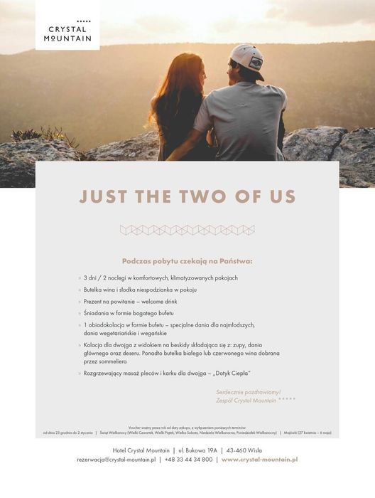 Voucher  Hotel Crystal Mountain Wisła 3dni / czerwcowy weekend nie jest wyłączony