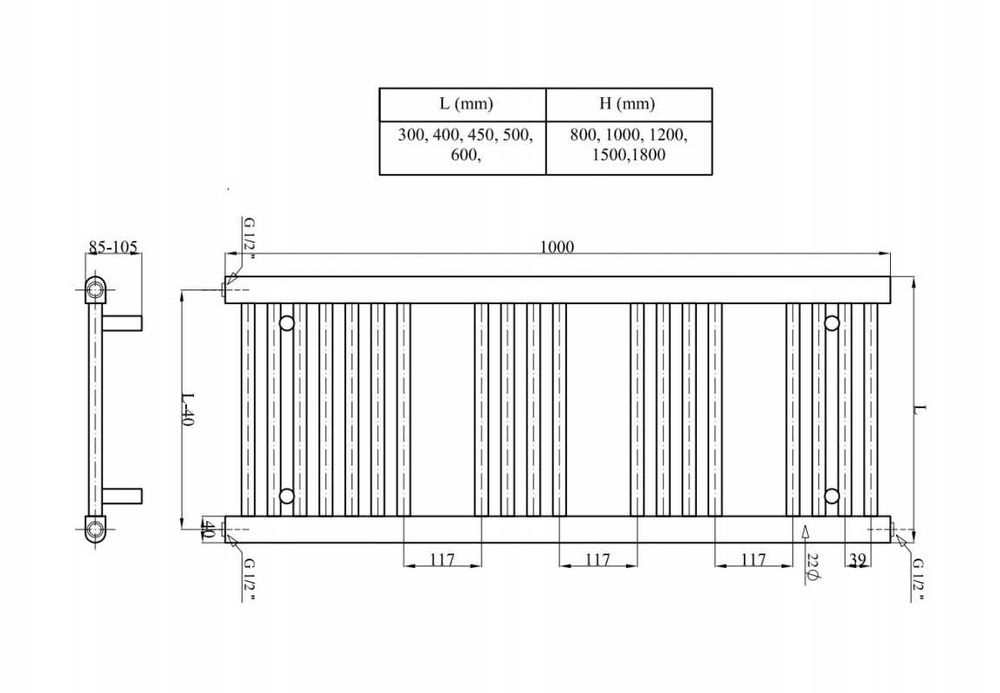 Radox Scala Grzejnik Łazienkowy 100x50 cm CZARNY NOWY