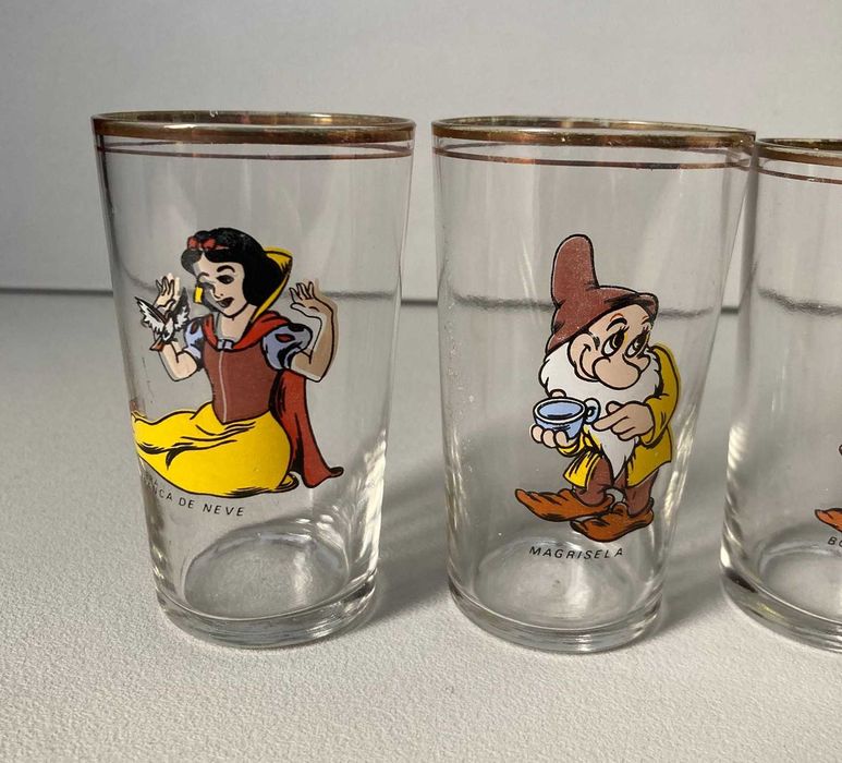 5 Copos de Vidro Antigos Vintage Disney A Branca de Neve e os Sete Anões (Snow White)