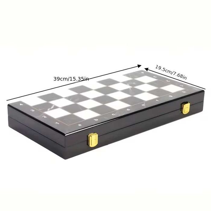 Шахи настільні 38×38 см, металеві фігури, дошка із мармуровим дизайном