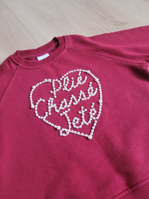 Bluza Zara bordowa z wyszywanymi perełkami 122cm gruba