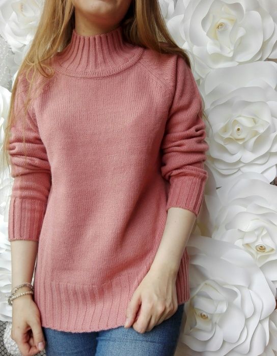 Sweter golf nowy next pudrowy róż akryl wełna