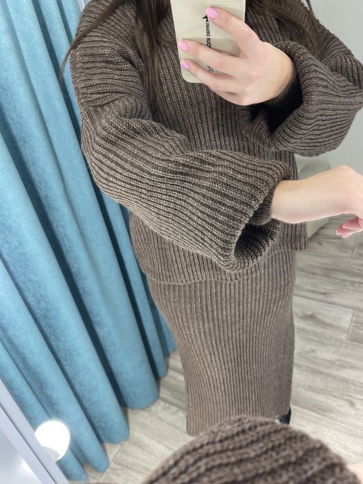 Акция!!!Женский теплый вязаный костюм свитер+юбка Жіночий костюм 42-50