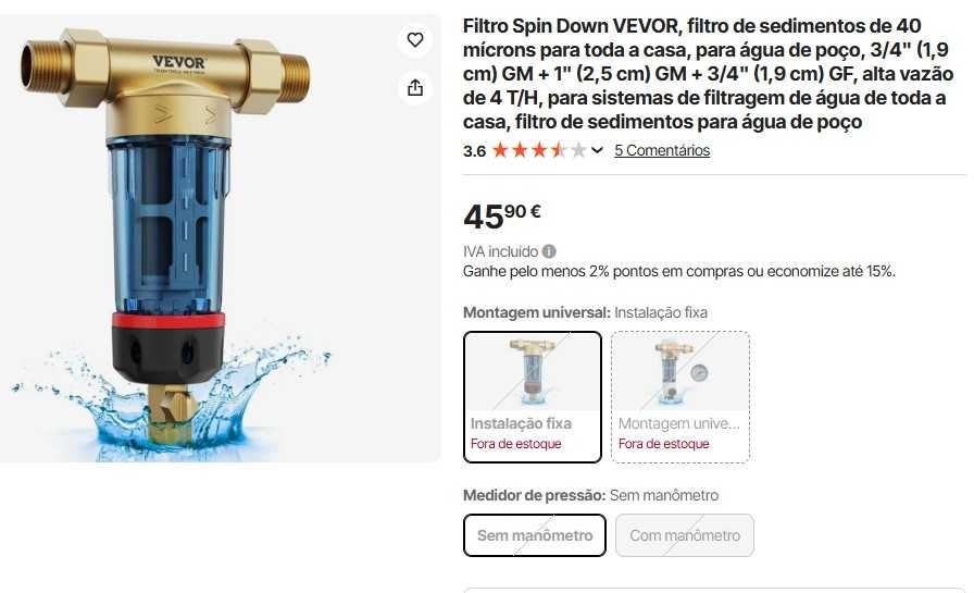 Filtro de sedimentos Spin Down
