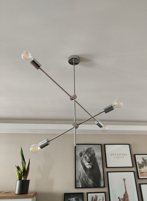Lampa wisząca srebrna 4 punkty światła + żarówki