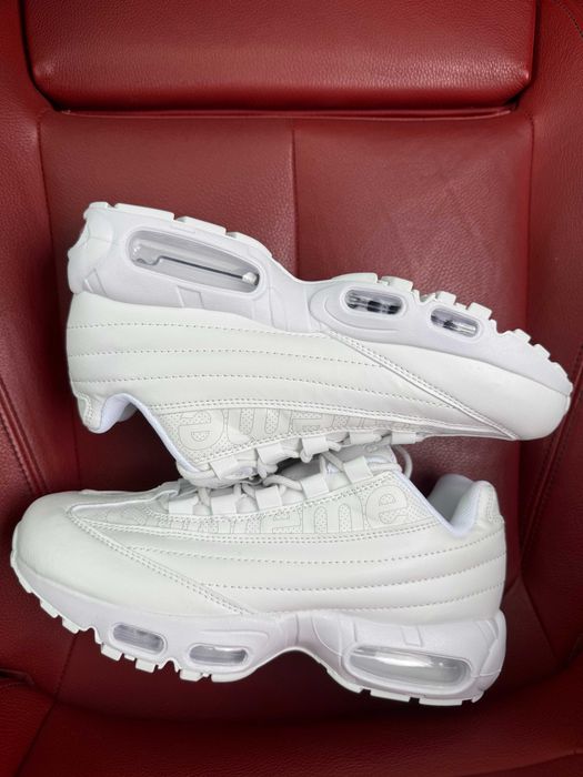 (БЕЗ ПЕРЕДОПЛАТИ) Nike Air Max 95 x Supreme All White найк аїр макс 95 супрім білі шкіряні