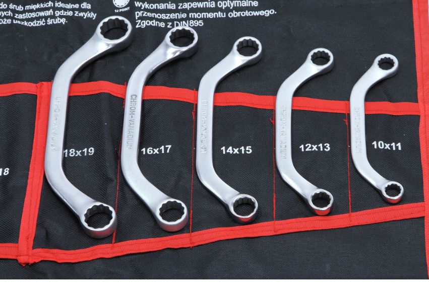 Klucze płasko-oczkowe 47el na płachcie torx, typu C , odgięte