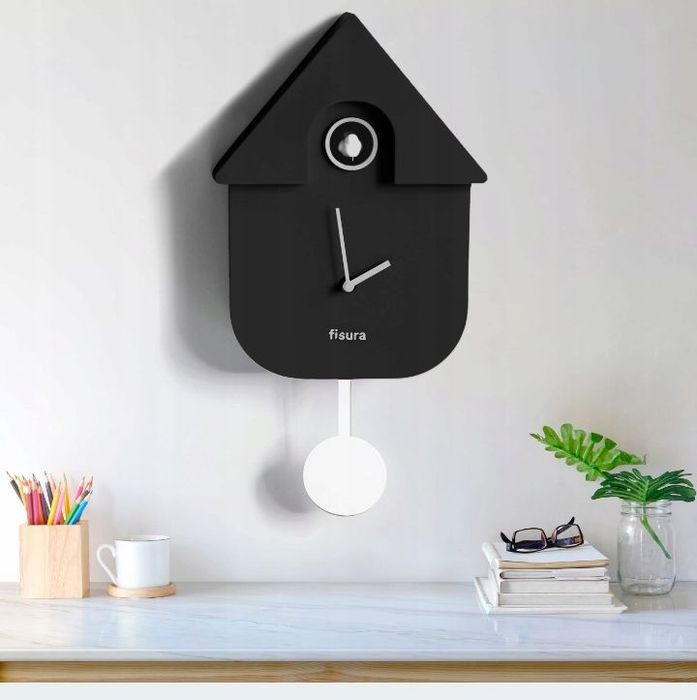 Zegar ścienny z kukułką fisura Black