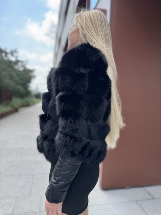 Futro naturalne / kurtka damska czarny lis 3 w 1 krótka nowa zimowa s