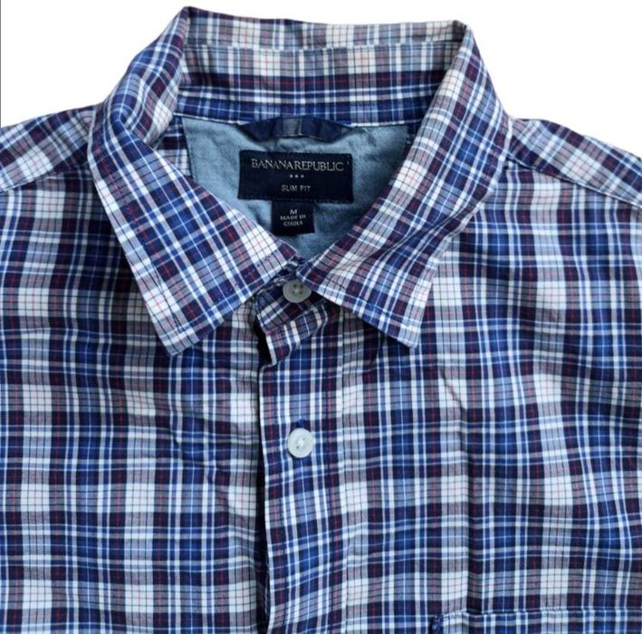 Banana republic koszula w kratę slim fit niebieski brązowy M