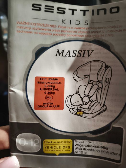 Fotelik samochodowy massiv 0-36 kg z ISOFIX