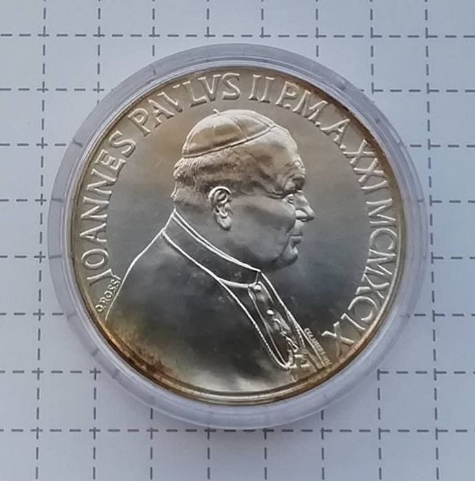 Ватикан 500 лір 1999р. СРІБЛО . 70 років - Незалежність Ватікана. Сертифікат.