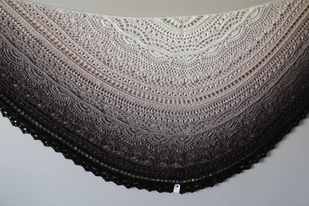 Chusta Ombre, ręcznie robiona na szydełku, Merynos, Handmade