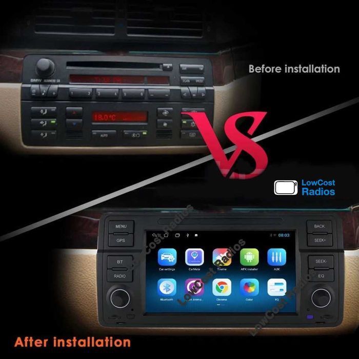 Rádio BMW E46 - IMITAR ORIGINAL • Android 15 • 2DIN Wifi GPS Serie 3
