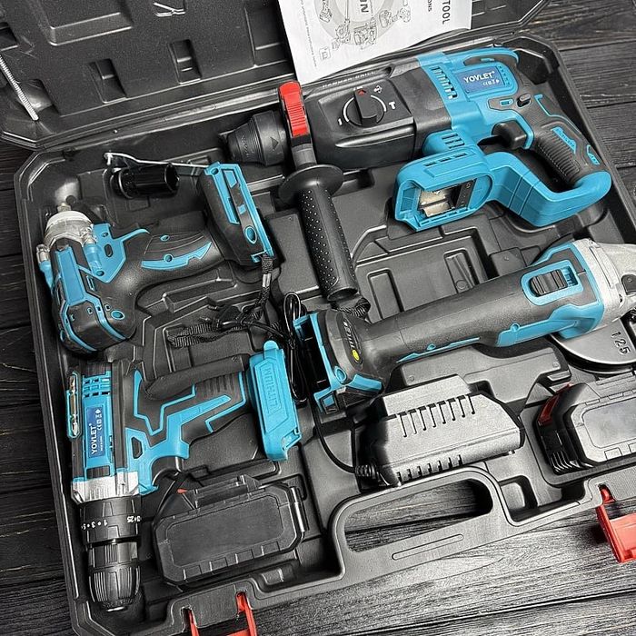 Набор 4в1 Шуруповер + Болгарка + Перфоратор + Гайковерт 2АКБ