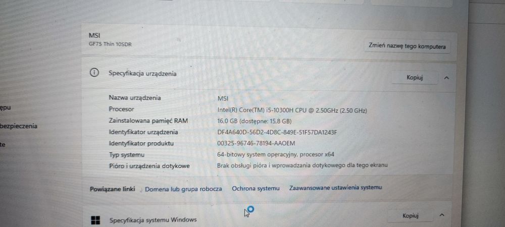Laptop MSI Gf75 thin 10SDR