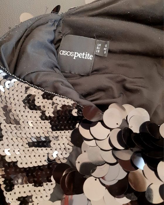 Asos czarne cekiny super mini sukienka Sylwester rozm. M
