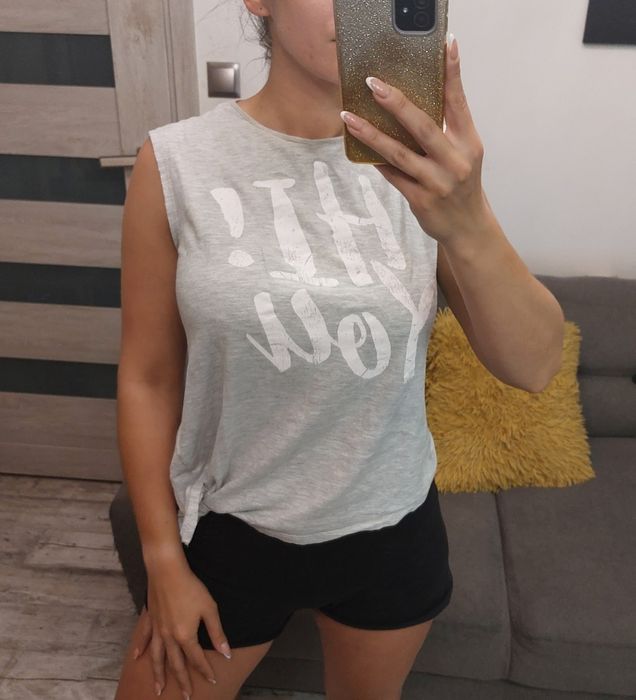 T-shirt damski szary wiązany z boku