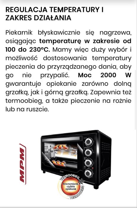 Piekarnik elektryczny MPM MPE-07/T z termoobiegoem, przenośny