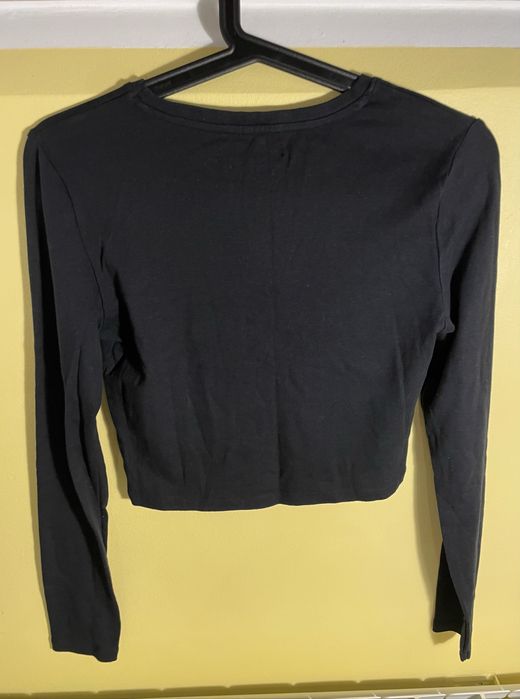 House crop top z długim rękawem czarny na codzień M