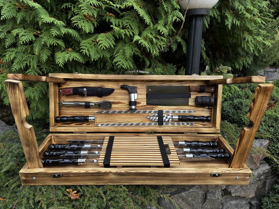 Набор шампуров ручной работы, в деревянном кейсе,Подарочный набор.