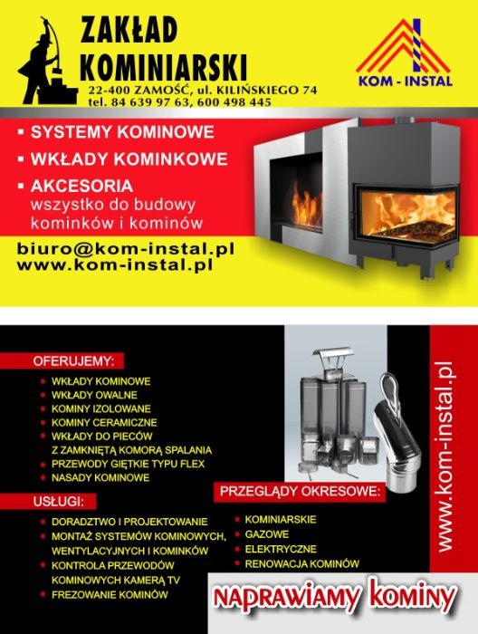Wkłady kominowe kominy rozwiercanie i montaż mistrz kominiarski