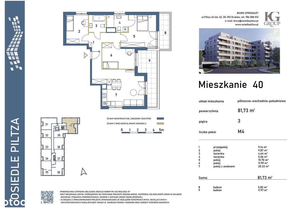 4-pokojowe mieszkanie 81m2 + 2 balkony