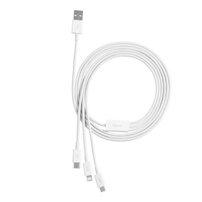 Baseus 3w1 kabel USB - Lightning / USB C / micro USB 3,5A 1,5m Biały