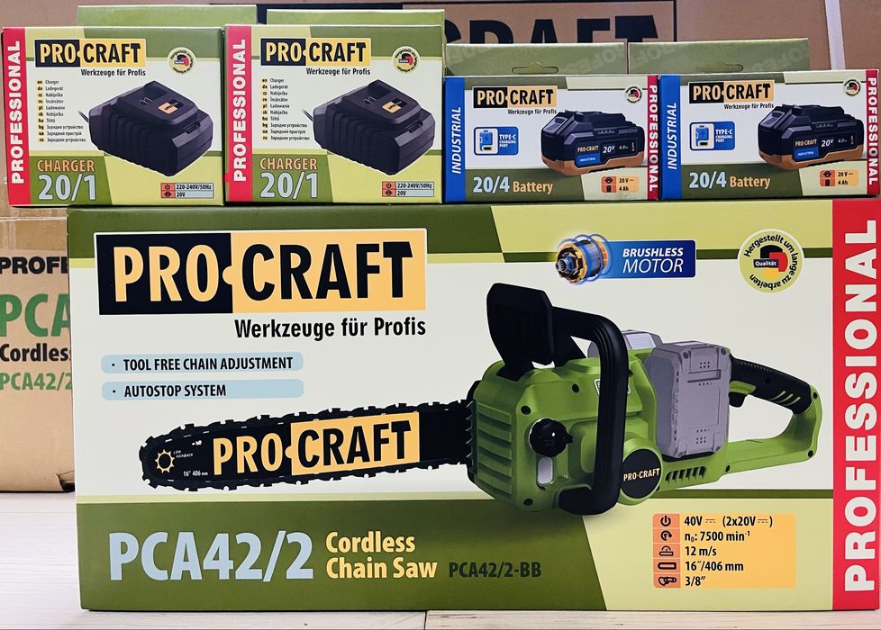 Пила акумуляторна PROCRAFT PCA42/2 /акб 4 А/г/ шина 40см/Гарантія 3рок