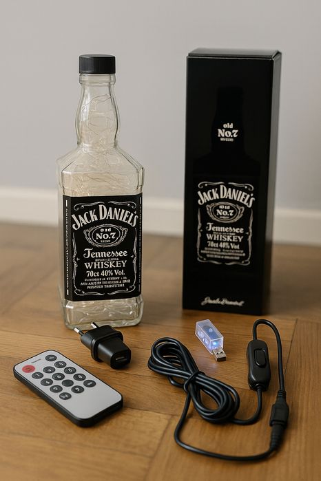 Candeeiro Retro Jack Daniel’s | Garrafa Vidro LED Multicor com Comando
