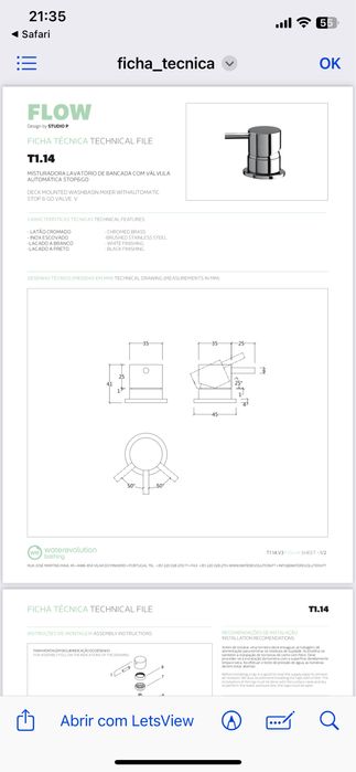 Misturadora de Bancada para lavatório