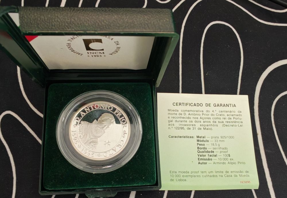 Moeda 100 Escudos 1995 Prata Proof D. António Prior Crato
