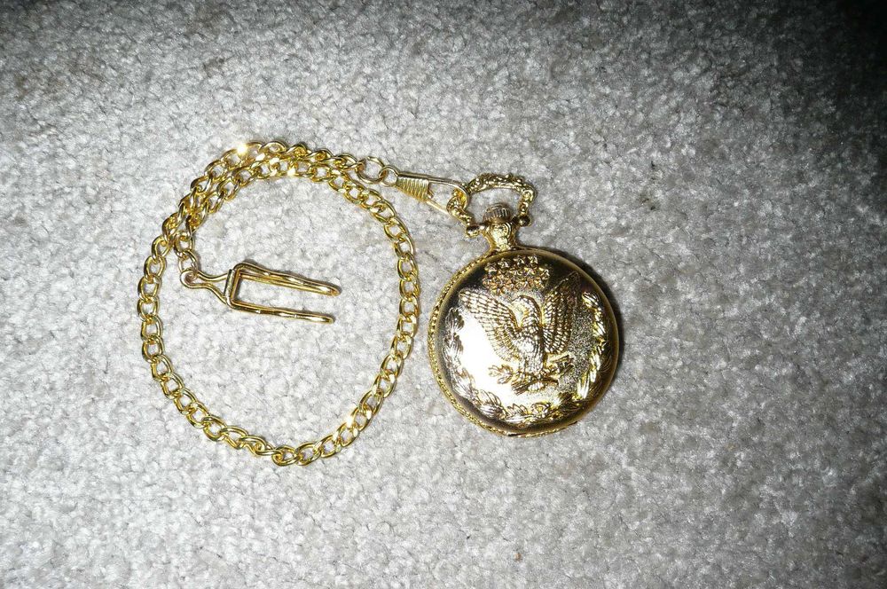 Zegarek kieszonkowy American Bald Eagle Quartz Gold Plated