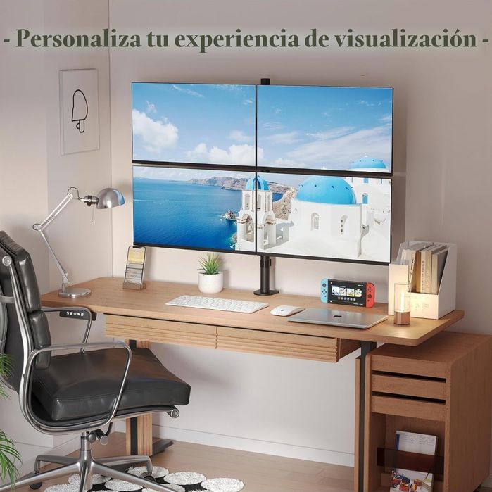 BONTEC Suporte monitor para 4 monitores de 13 - 27 polegadas LED/LCD, suporte para mesa com peso máximo de 10 kg de cada braço, rotação de 360 °