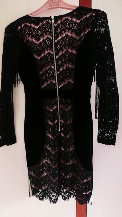 Sukienka sylwester frędzle koronka S