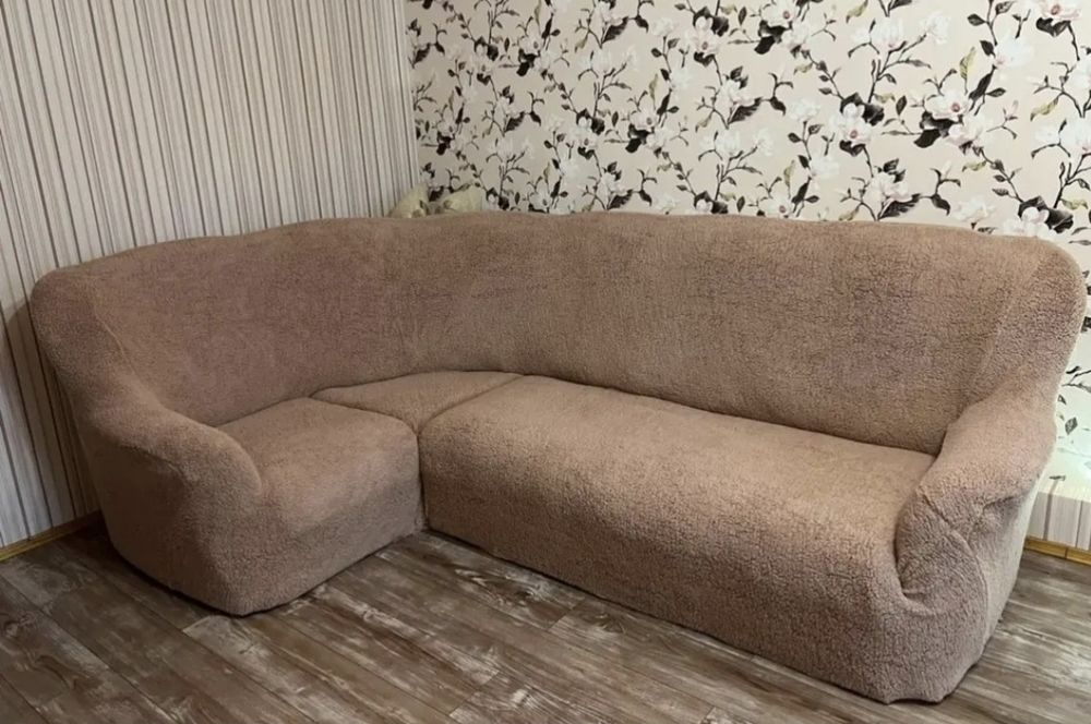 Чохол хутряний на кутовий диван м'який щільний плюшевий овечка Venera