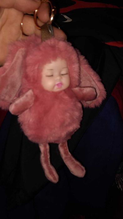 игрушка зайка заяц розовый мех личико ребенка подвеска брелок