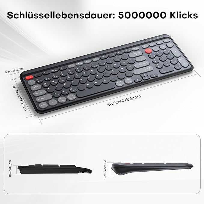 TECURS Bezprzewodowa klawiatura Bluetooth ultracienka,