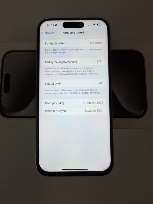 Iphone 15 pro biały 128gb kondycja 87%