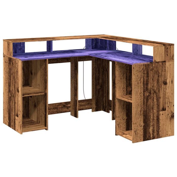 Vidaxl Biurko Z Podświetleniem Led, Stare Drewno, 130X130X91 Cm