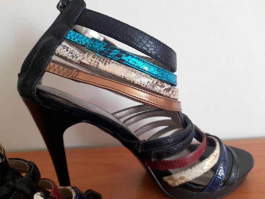 Buty szpilki sandałki gladiatorki kolorowe paski rozmiar 6,5