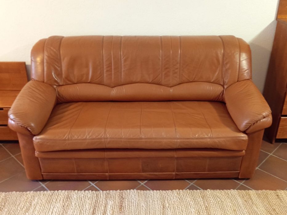 Zestaw mebli wypoczynkowych z naturalną skórą.Sofa z możliwością spania.