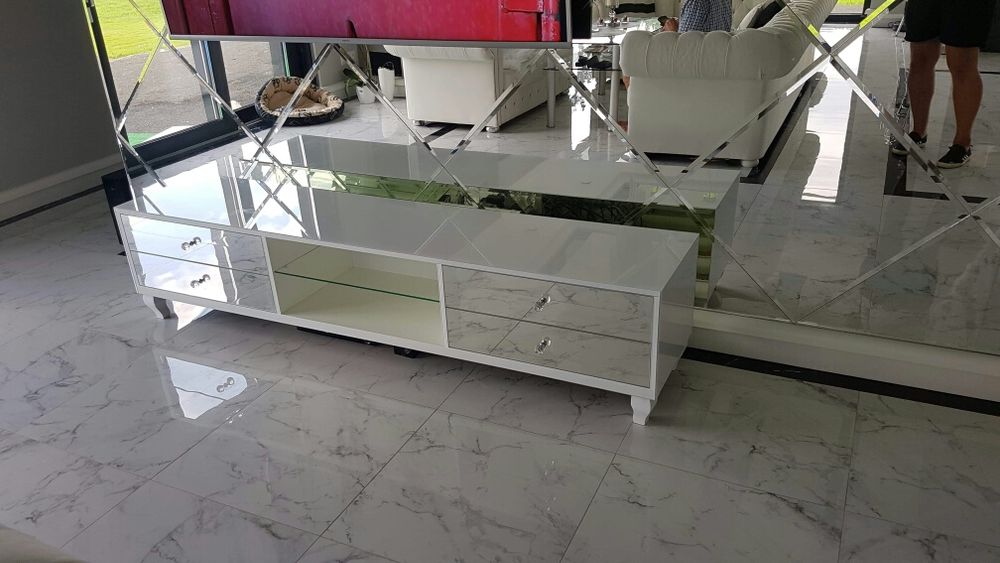 Stolik Rtv lustrzany ze szkła, z lustra, bialy, glamour,  OKAZJA!!!