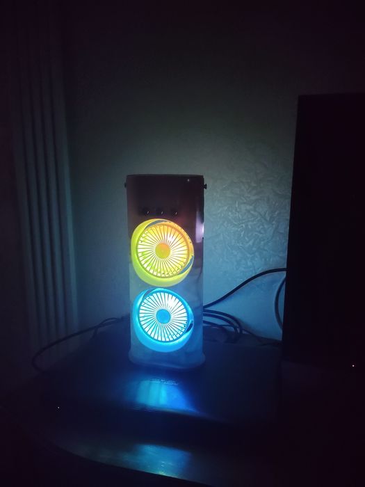 Вентилятор настольный двойной с охлаждением Double-ended Spray Fan LED подсветка 3 скорости пульт