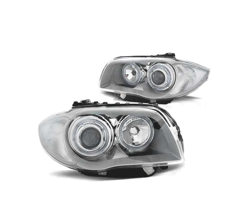FARÓIS BMW E81 E87 E82 E88 04-11 ANGEL EYES CROMADOS