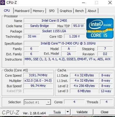 Komputer Stacjonarny i5-2400 8GB Ram 240GB SSD Windows 10 Pro