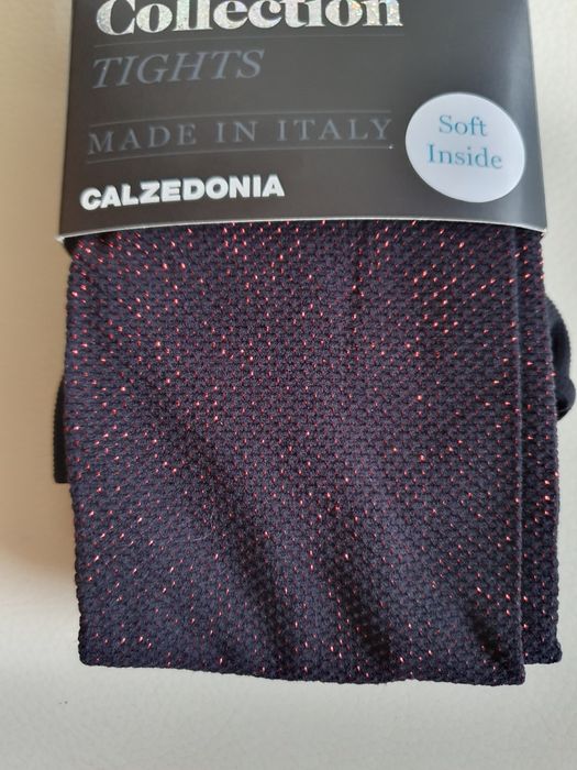 Nowe rajstopy Calzedonia S/M czarne z czerwoną nitką kryjące migotki